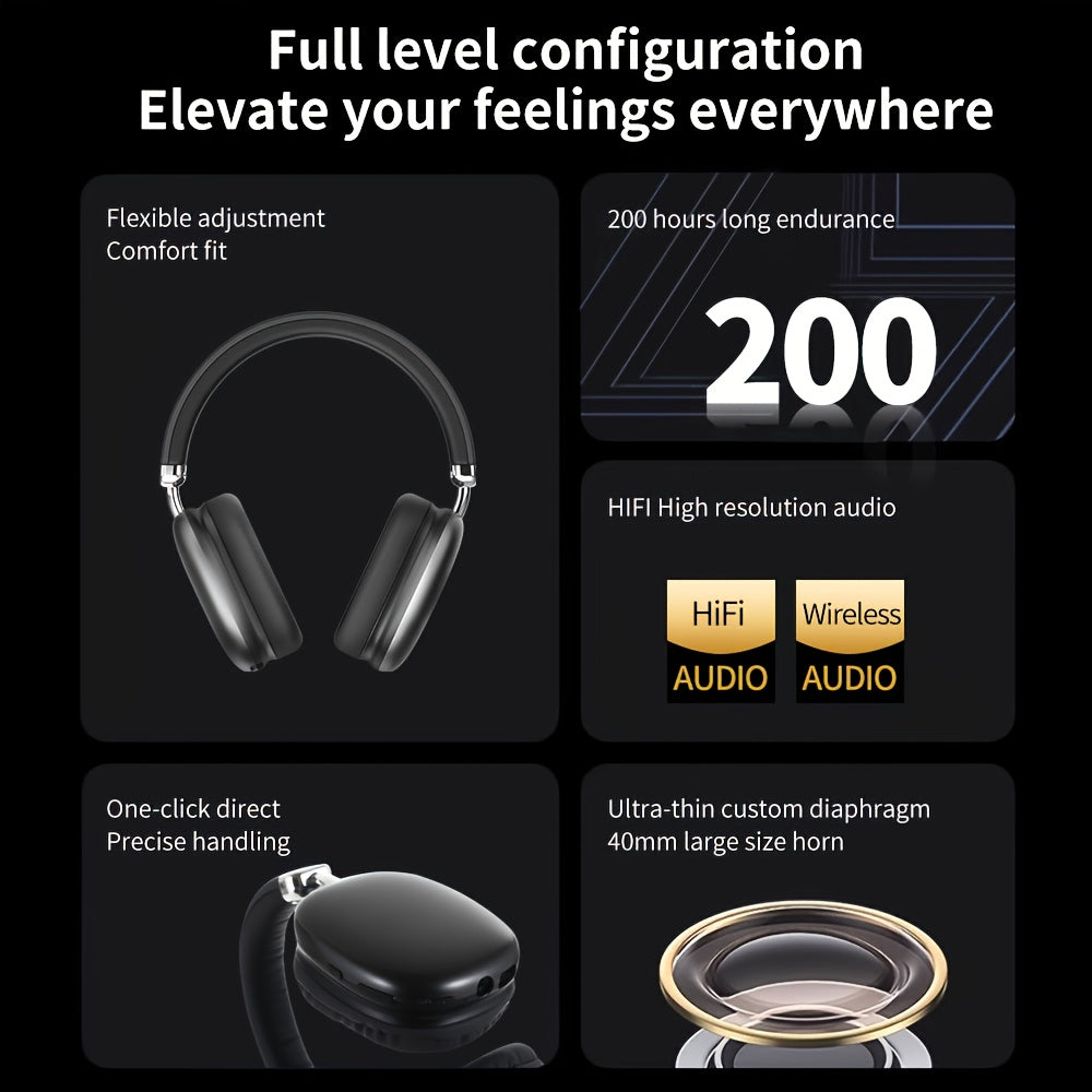 Lightweight HIFI Stereo Wireless Headsets with Microphones for Office Gaming and Home Use Immersive Audio Experience