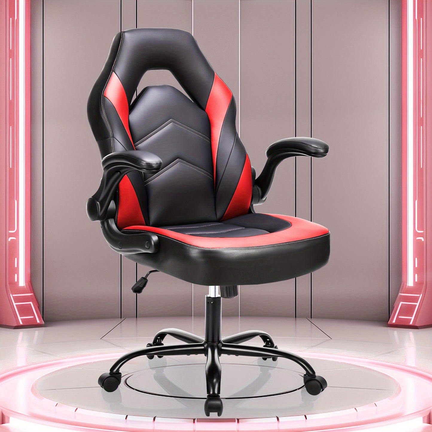 Ergonomic High-Back Computer Gaming Chair for Adults with Flip-Up Armrests and Wheeled Video Gamchair Office Seat