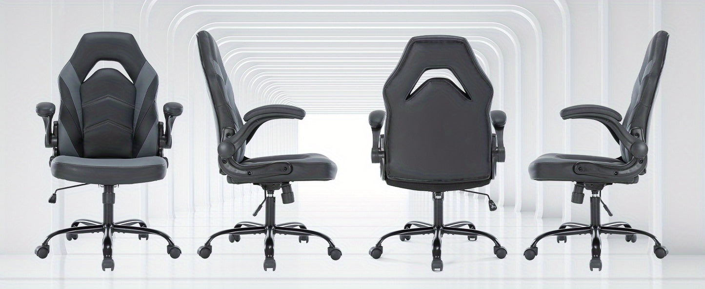 Ergonomic High-Back Computer Gaming Chair for Adults with Flip-Up Armrests and Wheeled Video Gamchair Office Seat