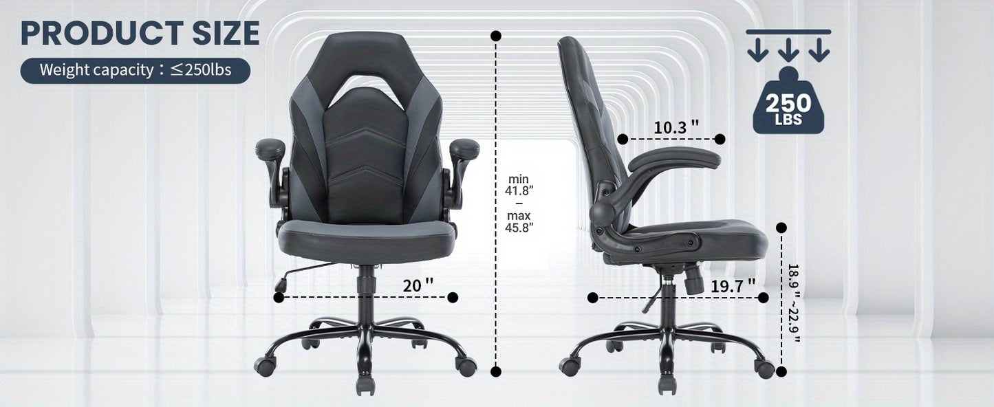 Ergonomic High-Back Computer Gaming Chair for Adults with Flip-Up Armrests and Wheeled Video Gamchair Office Seat