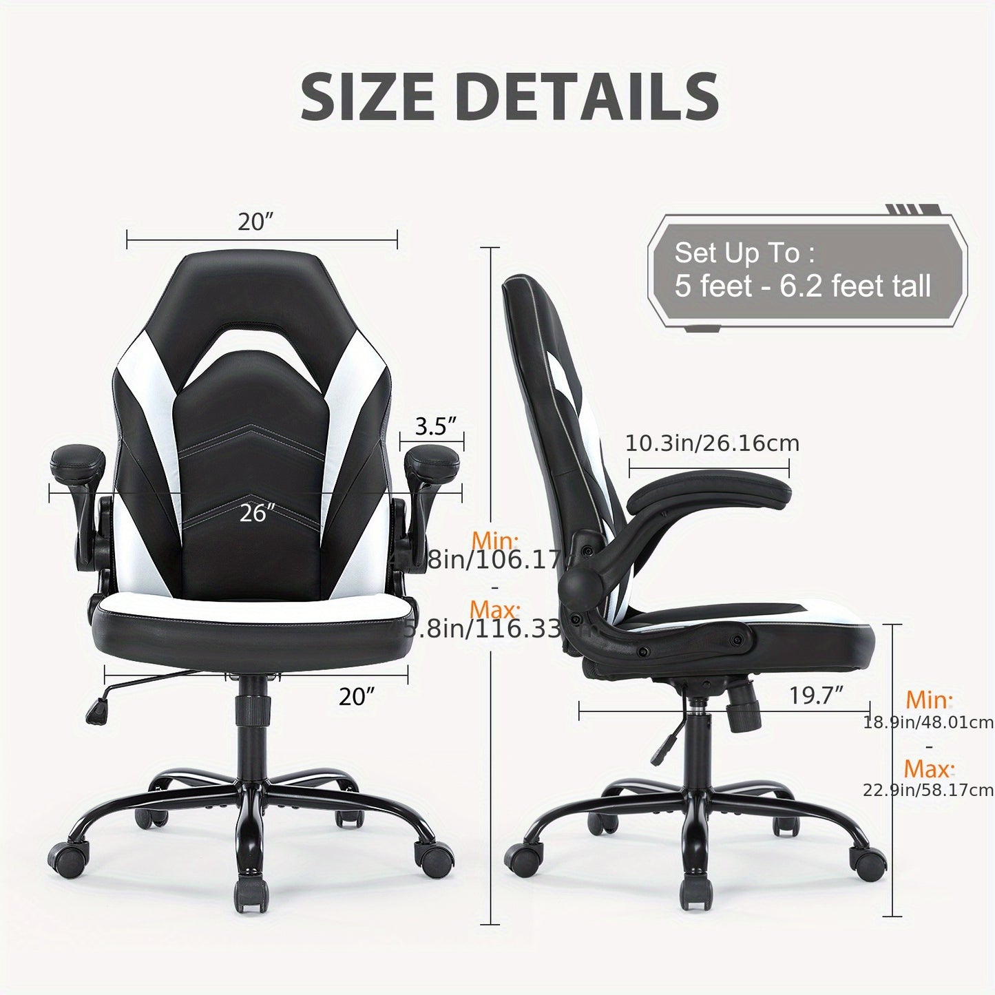 Ergonomic High-Back Computer Gaming Chair for Adults with Flip-Up Armrests and Wheeled Video Gamchair Office Seat