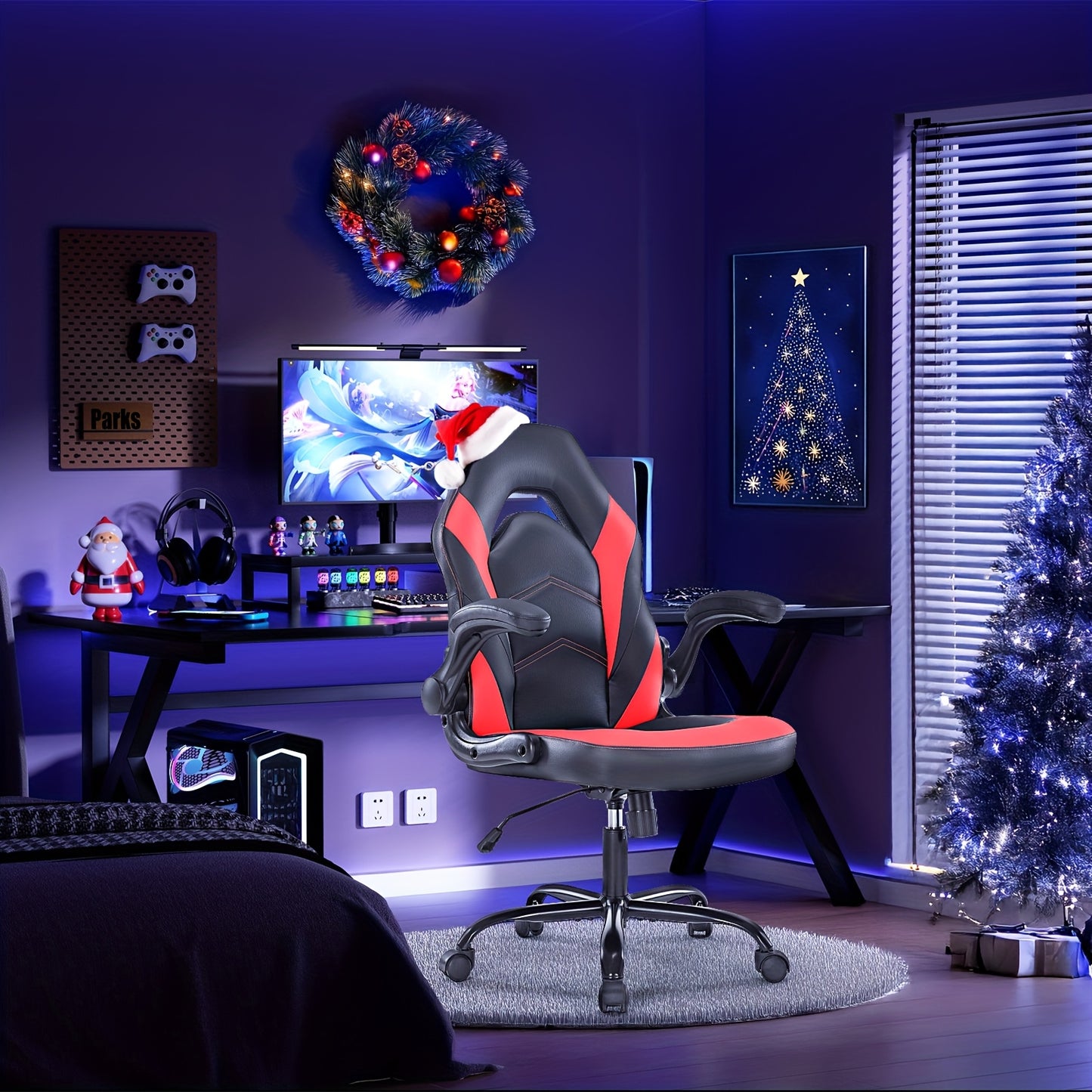 Ergonomic High-Back Computer Gaming Chair for Adults with Flip-Up Armrests and Wheeled Video Gamchair Office Seat